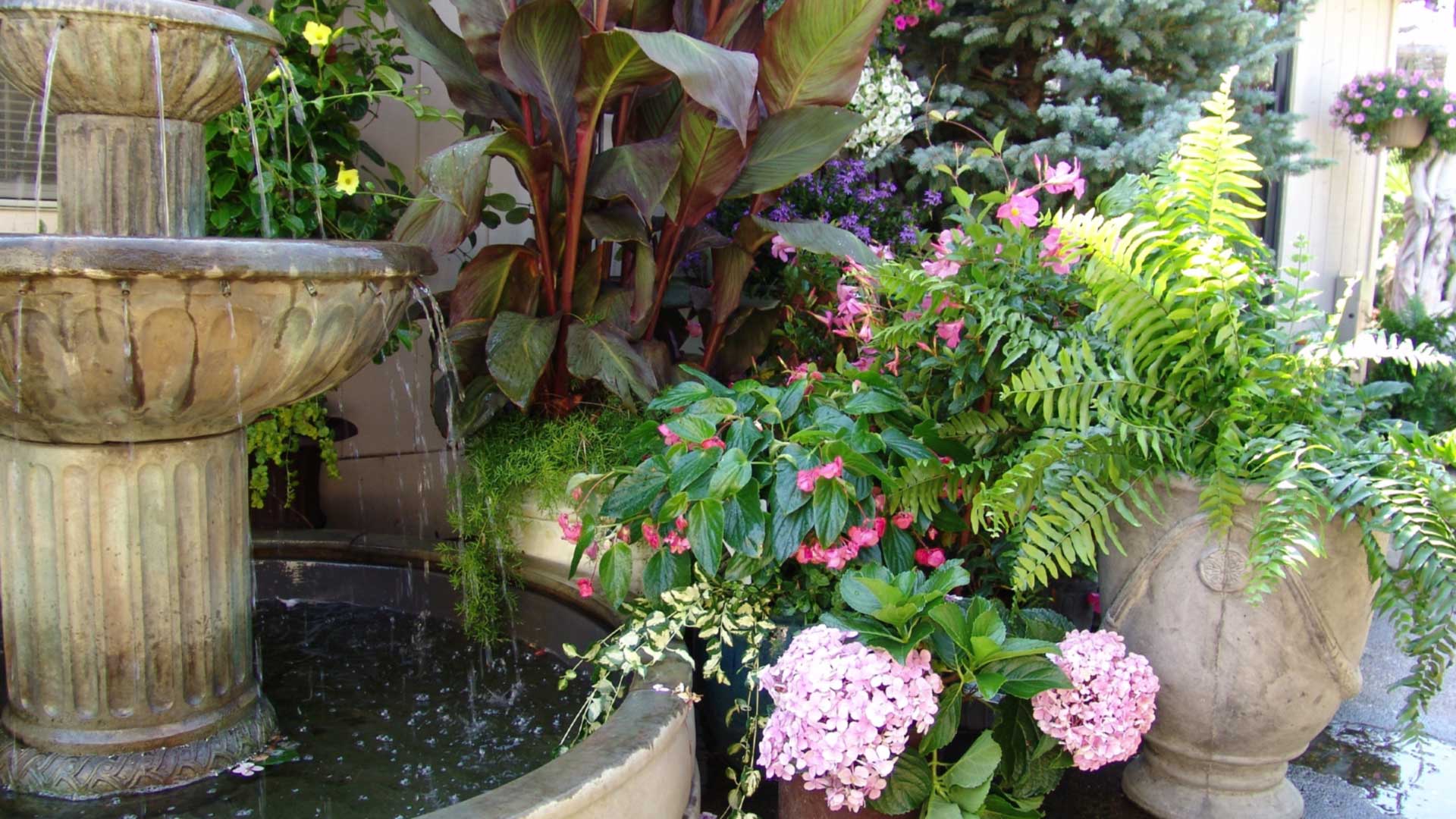 A beautiful garden waterfall lfountain.