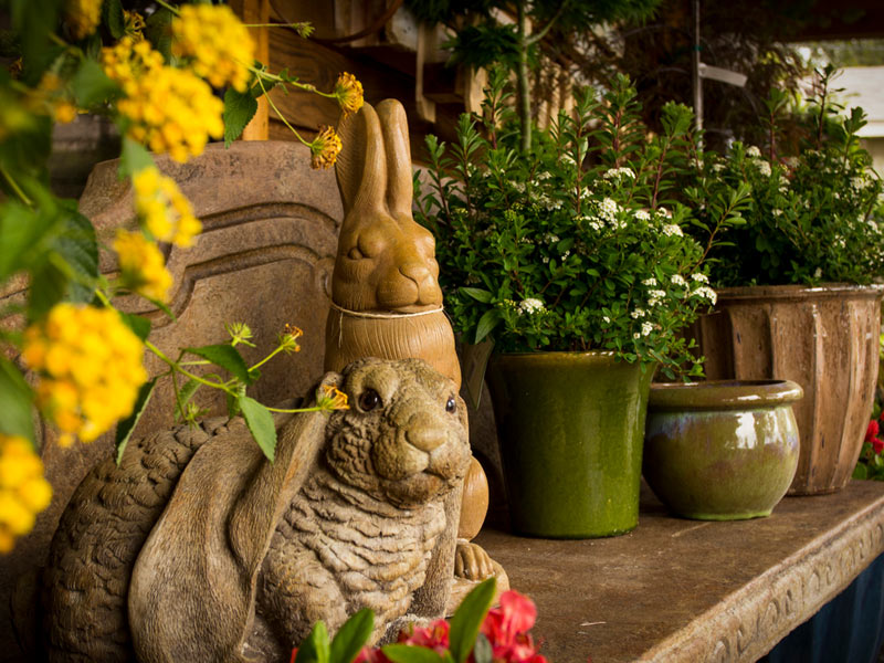 A squirrel statuary garden accent at Landscape and Garden Center.